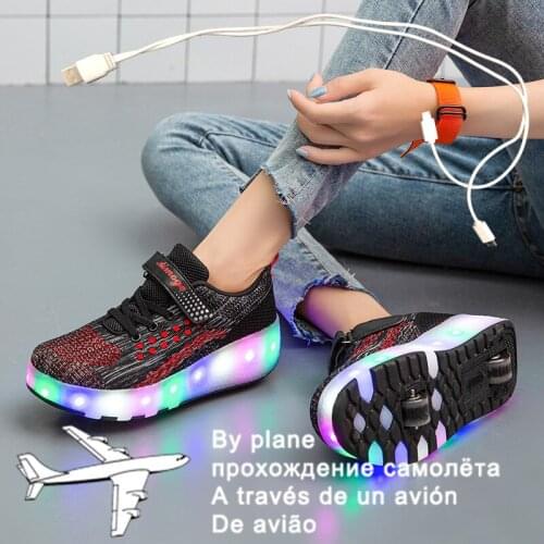 2021 New 27-40 USB Charging Children Sneakers With 2 Wheels Girls Boys Led Shoes Kids Sneakers With Wheels Roller Skate Shoes