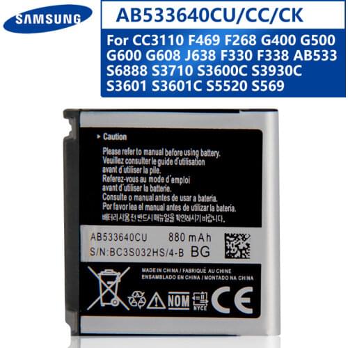 Original Replacement Phone Battery AB533640CU/CC/CK/CE For Samsung S6888 S3710 S3600C GT-S3600i S3930C S5520 S569 Battery 880mAh