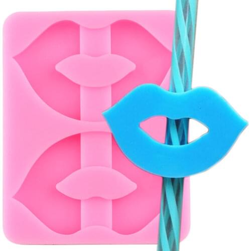 Shiny Lips Straw Topper Silicone Molds DIY Keychains Epoxy Resin Mold Fondant Cake Decorating Tools Candy Clay Chocolate Moulds