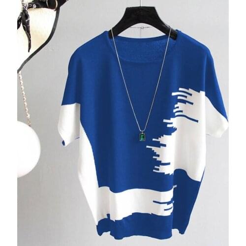 Blouses Top Femme Short Sleeve Knit Blouse Women Blusas Mujer De Moda 2021 Verano O-Neck Knitted Blouse Shirt Tops Women E812