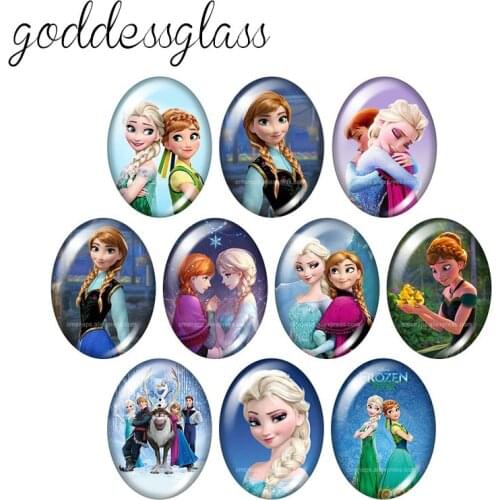 Disney Princess Elsa Anna 10pcs mixed 13x18mm/18x25mm/30x40mm Oval photo glass cabochon flat back bracelets Making findings