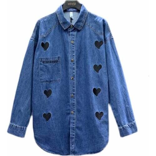 Retro Denim Jacket Love Embroidered Denim Shirt Women Spring New Womens Jackets In The Trend Of Long Loose Shirts Mens Jackets