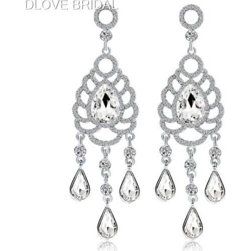 Ethnic Water Drop Crystal Tassels Earrings Long Tasse Bridal Wedding Party Jewelry Accessory for Women