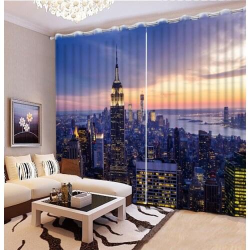 European Window Curtains Modern Custom City Night Curtain Blackout Curtains For Bedroom Hooks
