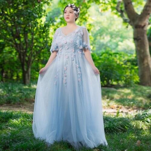 Formal Evening Elegant Dresses A-Line Navy Blue Plus Size Three Quarter Floor-Length Regular Party Dresses Women Evening D061