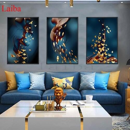 Pictures 5d diamond paintingModern art, Nordic light luxury golden bird fish full novelty 2020 mosaic art diamond embroider3pcs
