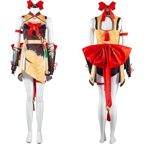 Genshin Impact Xiangling Cosplay Costume Lovely Dress Decoration Outfits Halloween Carnival Full Suit