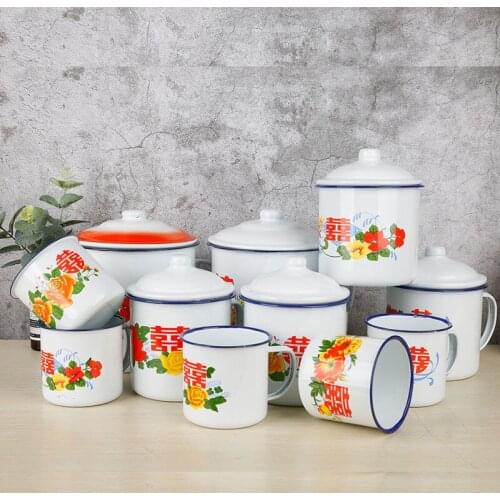 1pcs Chinese Traditional Mugs Chinese Antique Kitchen Bar Supplies&Dinning Table Winebowl Enamet Cup For Water Milk Coffee Beer