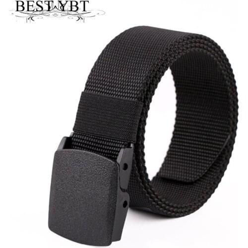 Best YBT Canvas Mens Belt plastic Snap buckle Belt Outdoors Casual Military Training Anti Allergy Without Metal Belts For Jeans