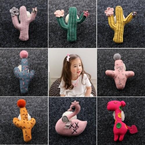 Mini Order 2pcs Handmade Woven Crochet Plant cactus Animal Swan Giraffe Rabbit Patch Sticker Girl Hair Jewelry DIY Garment Decor