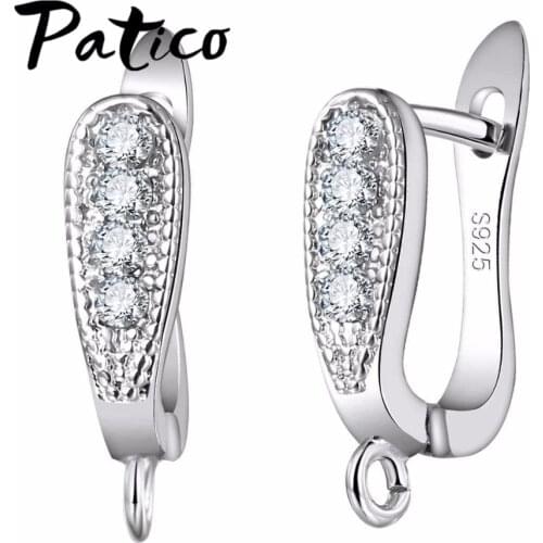 Trendy 925 Sterling Silver Earring Cubic Zirconia Crystal Stone U-Shape Earrings Jewelry Finding Handmade Brincos Ear