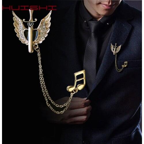 Winged Sword Shape Brooch England Style Good Quality Evening Banquet Pin For Mens Popular Suit Tassel Chain Brooch Accessories