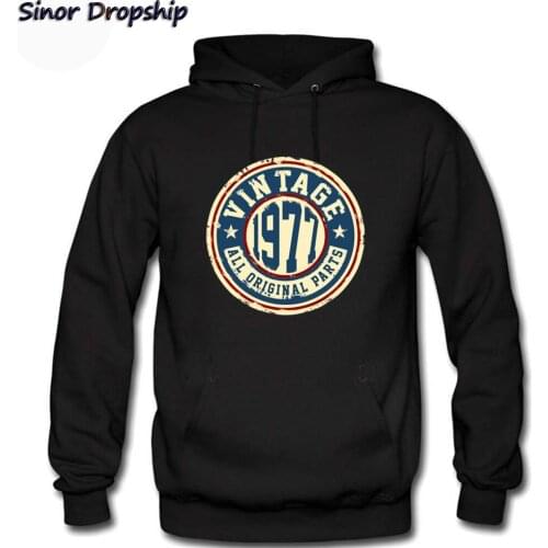 Mens Vintage 1977 Hoodies Sweatshirt Print Coat Warm Fleece Hooded Hoody Outdoor Sportswear Tracksuit Pullover 3XL