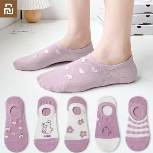 Xiaomi Youpin 5 pairs Womens Socks Summer Thin Light and Breathable Socks Casual Socks Silicon Heel Anti-Slip For size 34-39