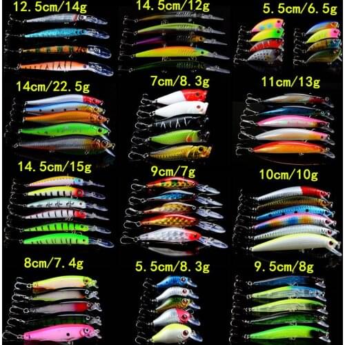 New 64pcs/set Fishing bait Mixed 12 Different Style Wobblers Fishing Lures Artificial Quality Good 64 Colors Plastic Hard Baits