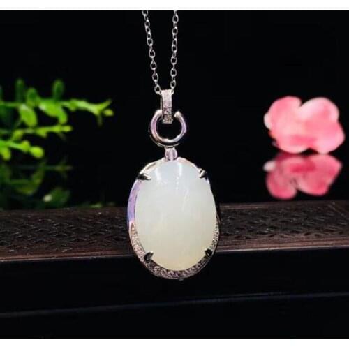 Natural Hetian Jade Pendant Necklace Fashion Accessories Charm Jewellery Carved Amulet Gifts for Women Men Silver Jewelry