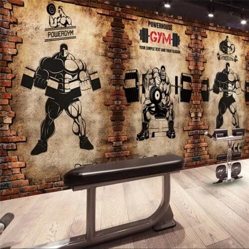 Beibehang Custom wallpaper 3d nostalgic brick wall retro sports fitness club weightlifting background wall living room wallpaper