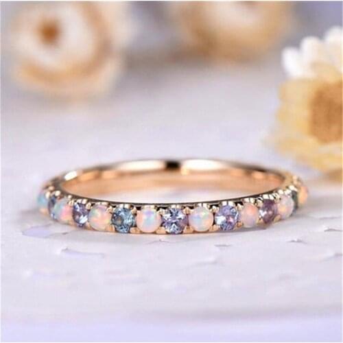 Qianraq Stylish Opal Ring Cute Party Wedding Rings Engagement Party Finger Decoration Accessories Jewelry Gift For Women Girls
