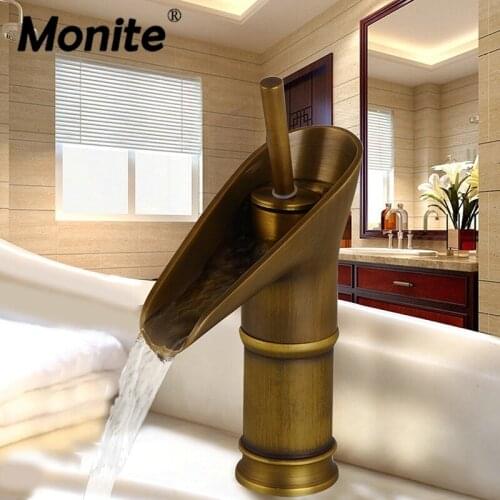 Monite Antique Brass Basin Faucet Solid Brass Bathroom Faucet Hot and Cold Water Single handle Single hole Bathroom Mixer Tap