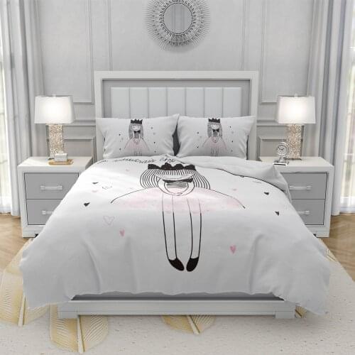 Nordic Cartoon Princess White Duvet Cover Set Girls Simple Cute Kids Bedding Single Double Bed Linen Bed Cover For Children Boys