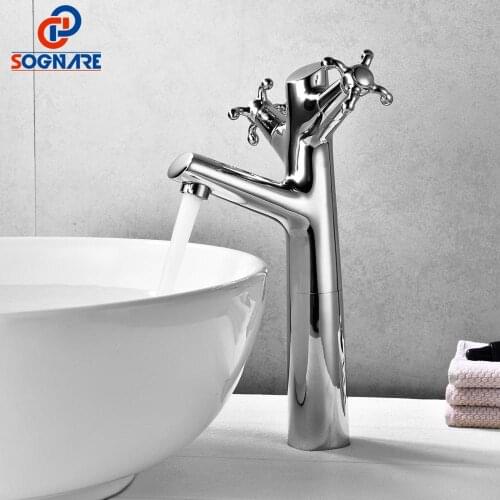 SOGANRE Brass Tap Bathroom Sink Faucet Double Handle Single Hole Basin Faucet Cold And Hot Water Mixer Deck Mounted Faucet Crane