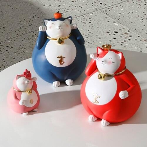 Creative Fortune Cat Trinket Nordic Living Room Office Counter Desktop Handicraft Decoration Opening Gift Figurines Miniatures