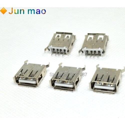 10/20Pcs USB Type A Female Vertical Socket Connector 180 Degrees 4 Pin Plug Jack Connectors 13.7mm USB 2.0 Curling Bent Fixed F