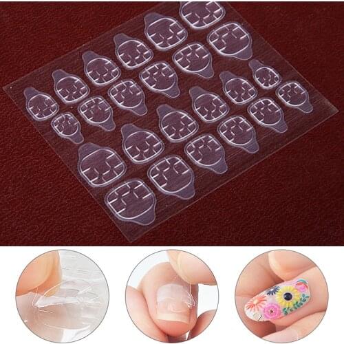 High Quality 1 Sheet Double-side Glue Sticker Transparent Flexible 24pcs Fake Nail Tips Adhesive Nail Glue Extension Stick Tools
