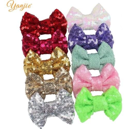 YANJIE 10pcs/lot Chic Cute 3" Glitter Sequin Hair Bows Girl DIY Hair Accessories For Kids DIY 2021 Headwear Barrette Hair Clip