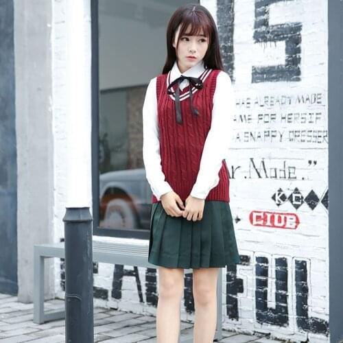 Japanese Navy School Uniform Sailor Suit Long Shirt+vest+pleated Skirt +tie Cosplay Korean Girls Student College Style Costumes