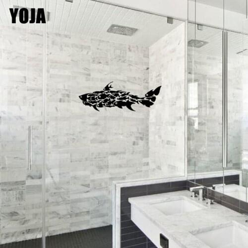 YOJA 10x27.8CM Creative Shark Wall Sticker Bathroom Glass Decal Home Wall Sticker G2-0198