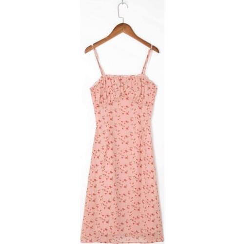 Summer Womens Casual Flower Print Ruffled Slim Sling Dress