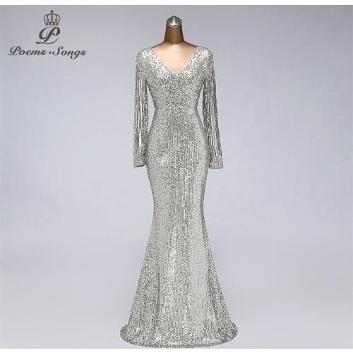 New Sexy long sleeve style Sequins evening dresses vestido de festa prom gowns vestidos party dress robe de soiree