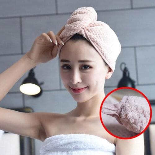 1 Pcs Microfiber Hair Towel Wrap Hair Turban Super Absorbent Twist Turban Dry Hair Caps With Buttons Bath Loop Fasten Hair Hat