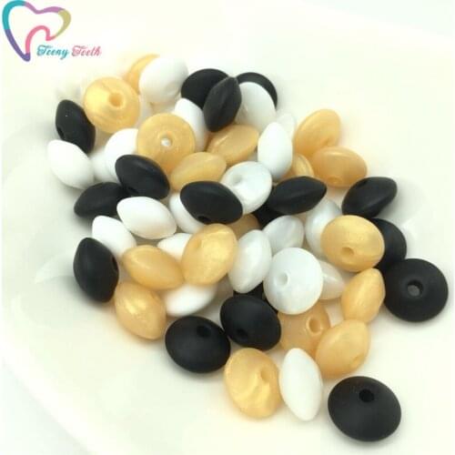 12 MM Silicone Beads BPA Free Baby Pendant 50PCS Mix Metallic Colors Chewable Abacus Lentil Beads Baby Nursing Necklace Making