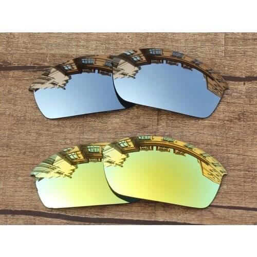 Vonxyz 2 Pairs Chrome Mirror & 24K Mirror Polycarbonate Replacement Lenses for-Oakley Flak Jacket Frame