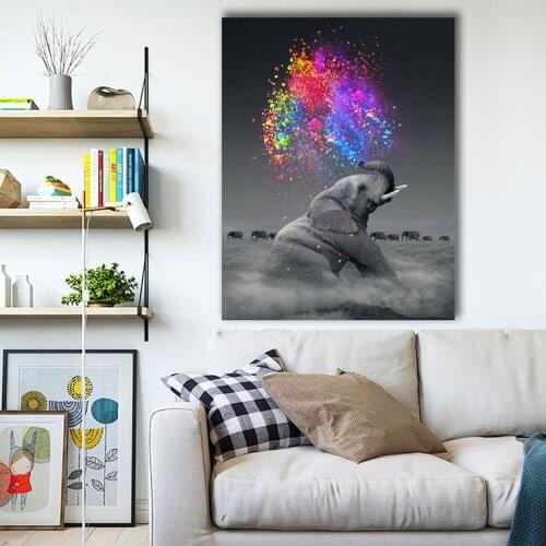 5D Diamond Painting Animal Diamond Embroidery Elephant Cross Stitch Daimond Mosaic Wall Art Colorful Light Elephant Home Decor