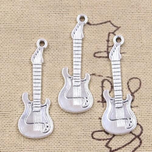 8pcs Charms Musical Electic Guitar 41x14mm Antique Silver Color Plated Pendants Making DIY Handmade Tibetan Finding Jewelry