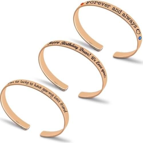 Personalized Engraved Bangle With Birthstone Adjustable Open Cuff Gold Color Custom Name Year Bracelet Jwelry Gift For Women Men