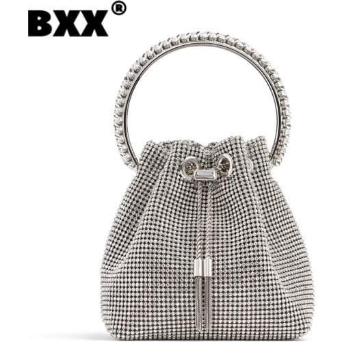 [BXX] Woman New Sliver Luxury Elegant Full Diamond Small Bucket Bag Handbag All-match Messenger Bag Fashion Tide 2021 GF0171