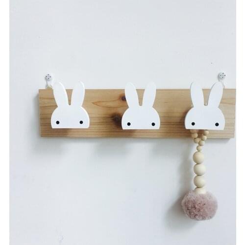 Kids Room Decorative Wooden Hooks White Bunny Swan Natural Wood Hooks For Baby Bory Girl Kids Nursery Room Storage Decoration
