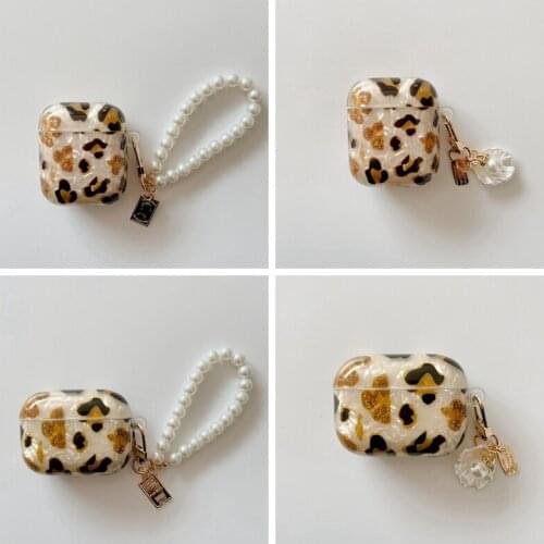 For AirPods Earphones Case Luxury Leopard print case AirPods PRO Case Pearl Pendant Silicone Cover for AirPods 2