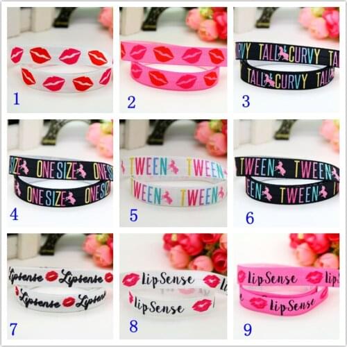 DHK 5/8'' 5yards Fold Elastic FOE lularoe lip kiss printed headband headwear hairband diy decoration wholesale E507