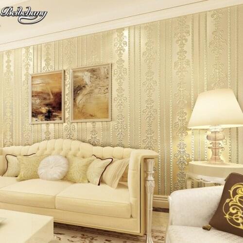 Beibehang European simple 3D stereo bedroom warm high-grade luxury vertical striped wallpaper living room TV wall