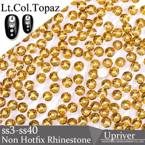 Upriver Lt.Col.Topaz Crystal Non Hotfix Rhinestones Silver Foiled Glass Shiny Nail Art Rhinestones for Nails Art DIY Design