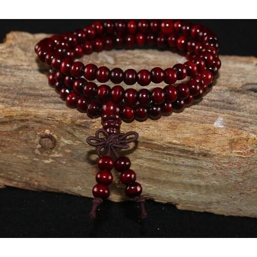 High Quality Sandalwood Round Bracelets 6mm 108 Beads Unisex Wooden Vintage Prayer Lucky Beads Bracelets Bangles Natural Jewelry