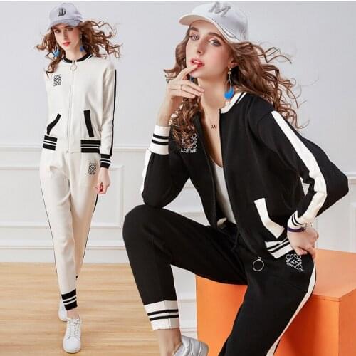 2020 New Women Two Piece Set With Colth And Pants Full Office Lady Zipper Set Elastic Waist Cotton Women Elegant Winter Set