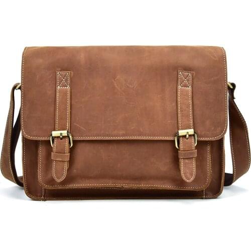 New Luxury Mens Handbags 100% Cow Genuine Leather Male Shoulder Bag Real Natural Leather Crossbody Bag Messenger Bags 13 Inch