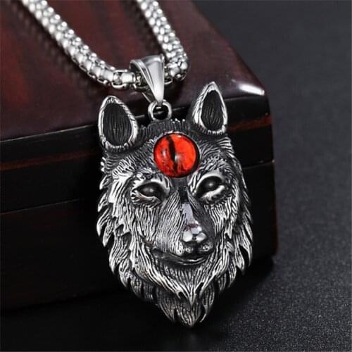 Tibetan Silver Eye of Devil Wolf Pendant Necklaces Men Power Norse Viking Amulet Animal Head Necklace For Women Vintage Jewelry