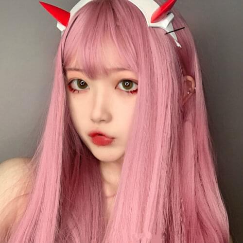 Wig 68cm Long Pink Lolita Wigs With Bangs Women Straight Hair Cosplay Girls Wig Halloween Heat Resistant Synthetic Hair Prop
